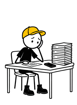 Contractor surrounded by estimates at his desk